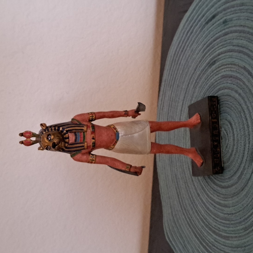 Egyptian God Sculpture with Multicolor Accents